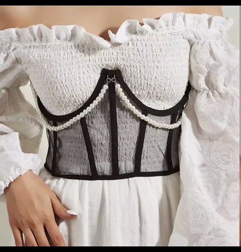 Black pearl chain bustiers - pearl,